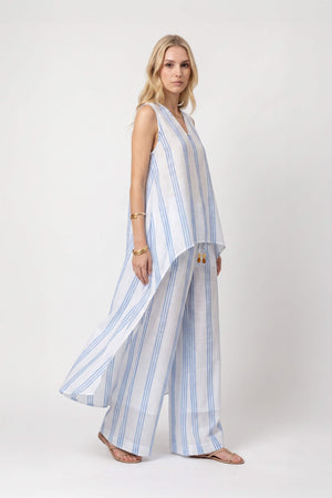 Gala Striped High-Low Sleeveless Blusa 554281AZU - Reina Diaz