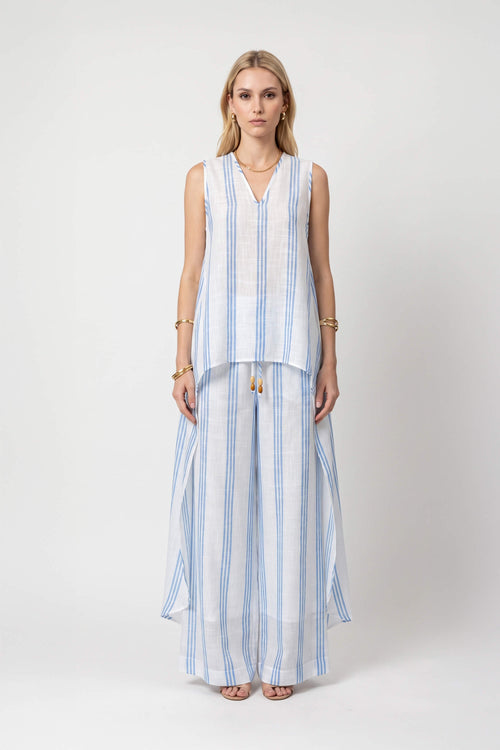 Gala Striped High-Low Sleeveless Blusa 554281AZU - Reina Diaz