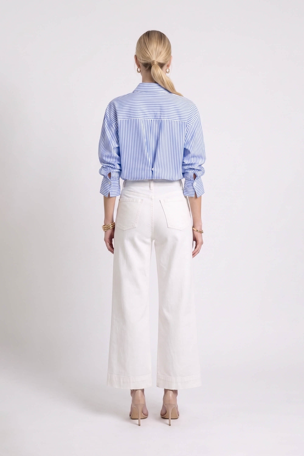 Gala Striped Puff Sleeve Camisa 753011 AZU - Reina Diaz