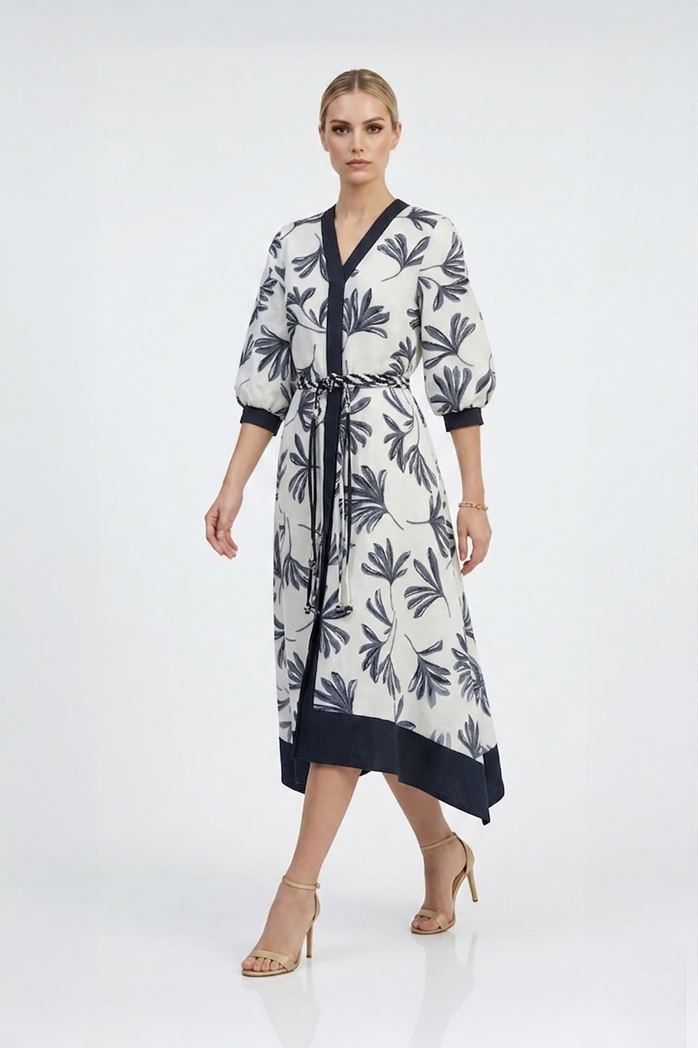 Hortensia Botanical - Print Asymmetric Linen Shirt Dress - Reina Diaz