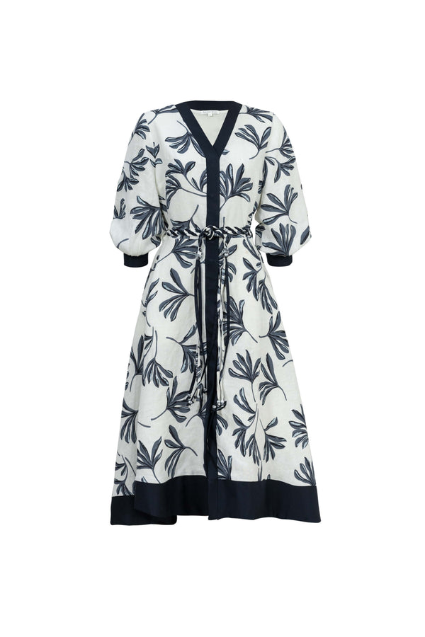 Hortensia Botanical - Print Asymmetric Linen Shirt Dress - Reina Diaz