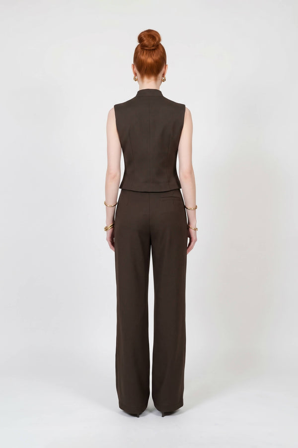 Inés Double-Button High-Waist Wide-Leg Pantalón 532143 CAF - Reina Diaz