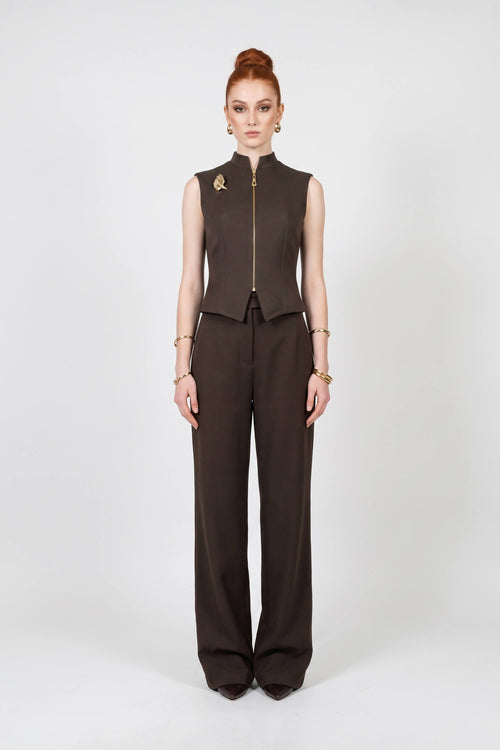 Inés Double-Button High-Waist Wide-Leg Pantalón 532143 CAF - Reina Diaz