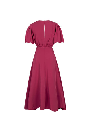 Inés Flower Applique Puff-Sleeve Midi Vestido 526217 BET - Reina Diaz