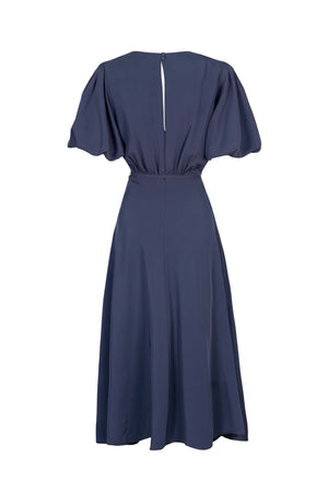 Inés Flower Applique Puff-Sleeve Midi Vestido 526217 MAR - Reina Diaz