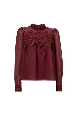 Inés Lace High-Neck Long Sleeve Blusa 554247 VIN - Reina Diaz