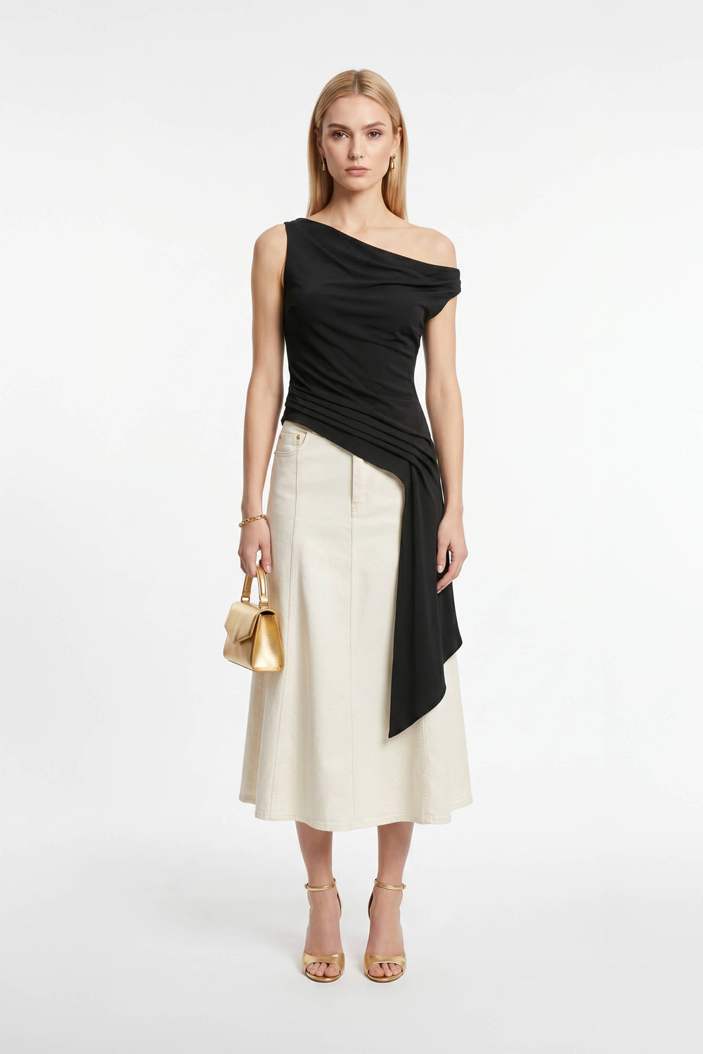 Inés Paneled Denim Midi Skirt - Reina Diaz