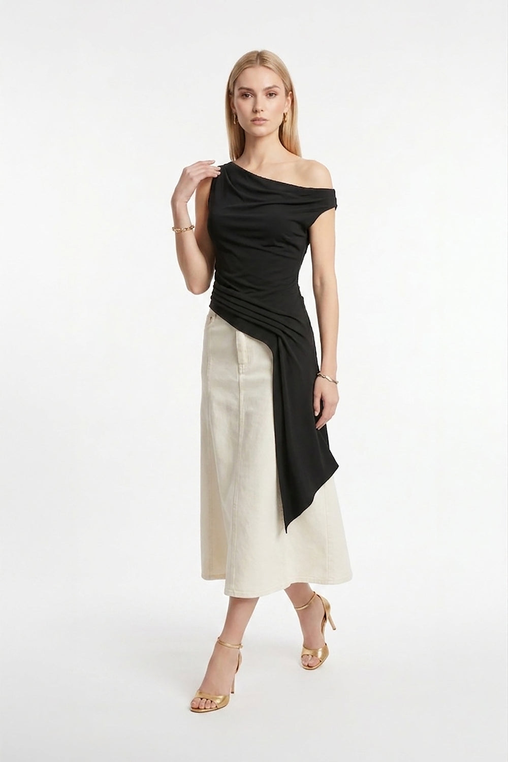 Inés Paneled Denim Midi Skirt - Reina Diaz