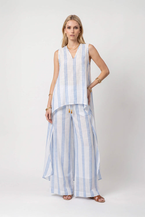 Ines Striped Wide-Leg Palazzo Pantalón 532127AZU - Reina Diaz
