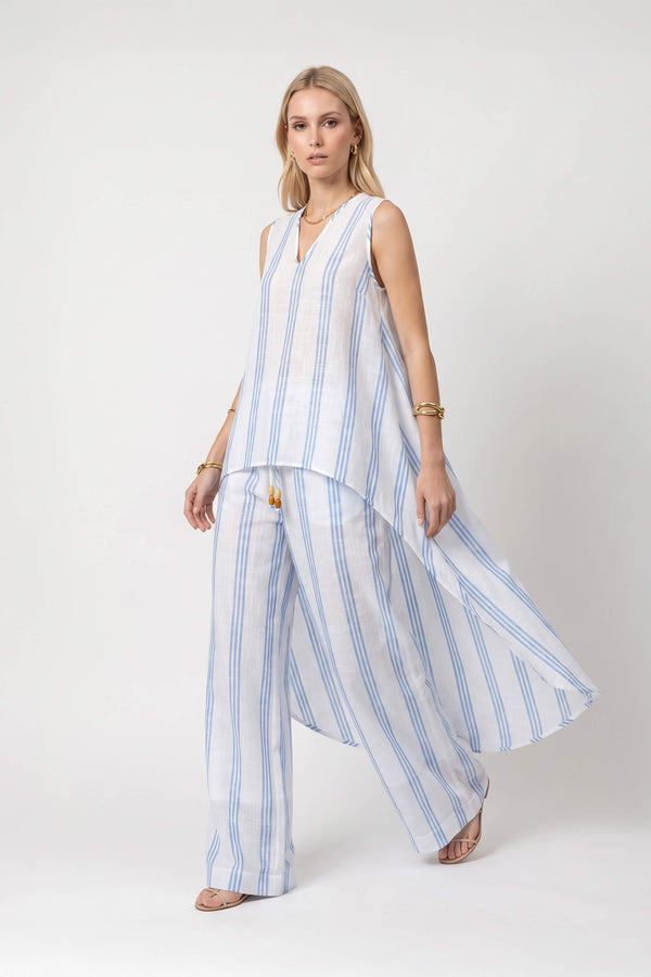 Ines Striped Wide-Leg Palazzo Pantalón 532127AZU - Reina Diaz
