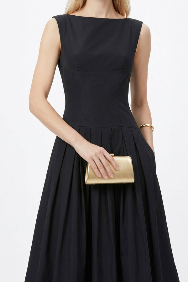 Isabella Boat - Neck Pleated Midi Vestido - Reina Diaz