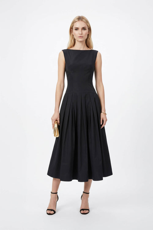 Isabella Boat - Neck Pleated Midi Vestido - Reina Diaz