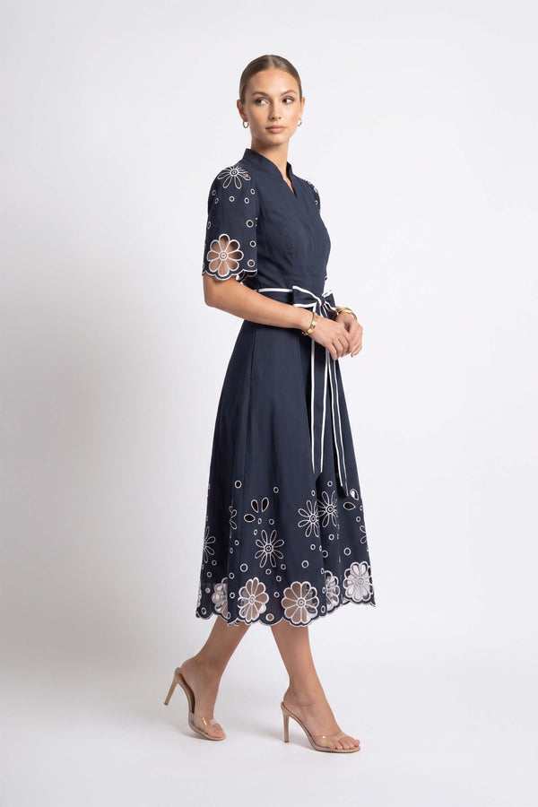 Isabella Embroidered Midi Vestido 526198 MAR - Reina Diaz