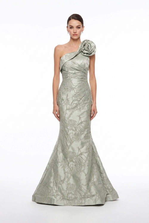 Isabella One-Shoulder Flower Maxi Vestido 421470 SAG - Reina Diaz