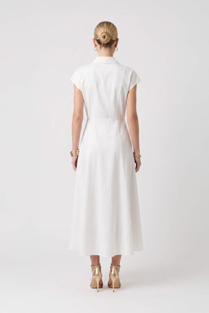 Isabella Tie-Waist Shirtdress Midi Vestido 526300 BCO - Reina Diaz