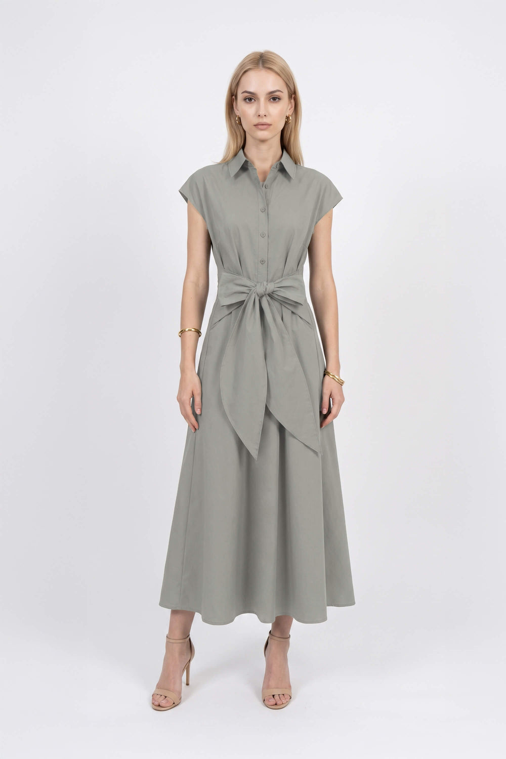 Isabella Tie-Waist Shirtdress Midi Vestido 526300 VER - Reina Diaz
