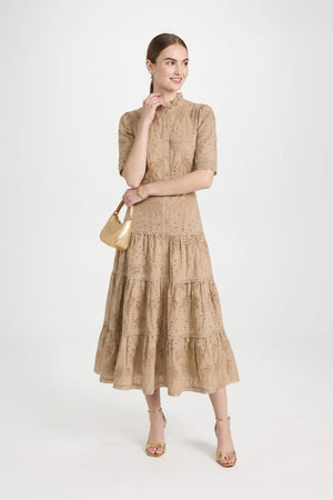 Juliana Eyelet Midi Vestido - Reina Diaz