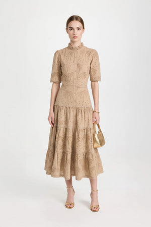 Juliana Eyelet Midi Vestido - Reina Diaz