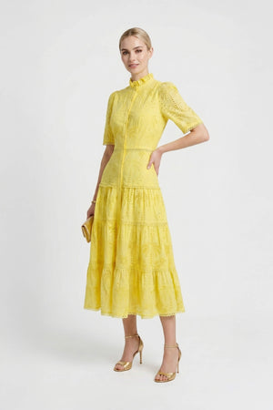 Juliana Eyelet Midi Vestido - Reina Diaz