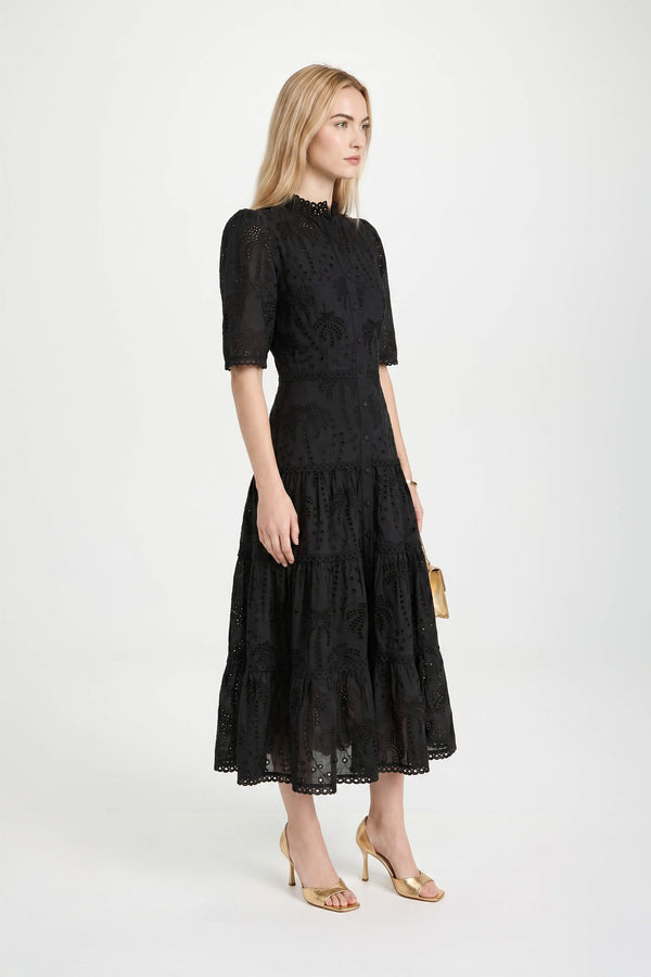Juliana Eyelet Midi Vestido - Reina Diaz