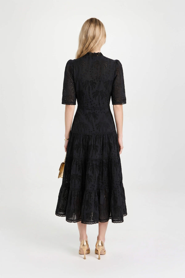 Juliana Eyelet Midi Vestido - Reina Diaz