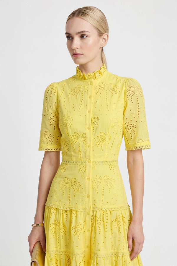 Juliana Eyelet Midi Vestido - Reina Diaz