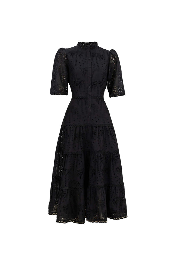 Juliana Eyelet Midi Vestido - Reina Diaz