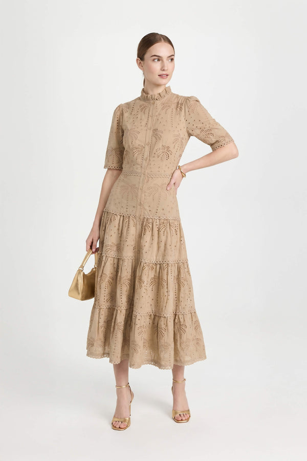 Juliana Eyelet Midi Vestido - Reina Diaz