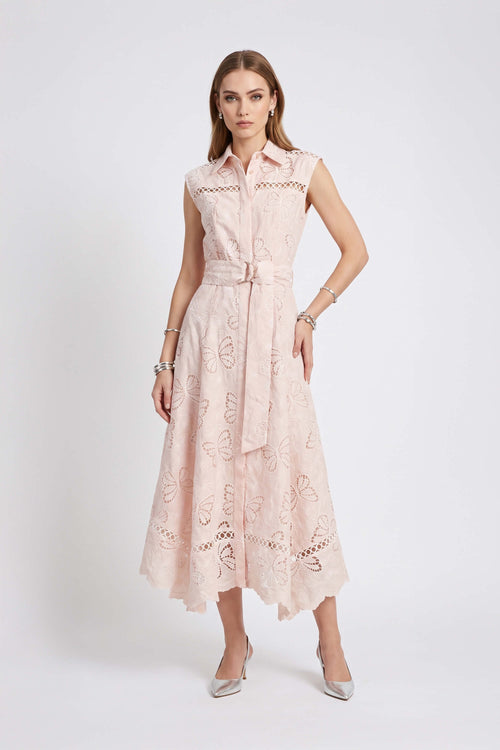 Julieta Eyelet Butterfly Midi Vestido 526265 ROS - Reina Diaz