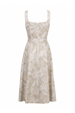 Julieta Notch Square Neck Midi Vestido 723008 BEI - Reina Diaz