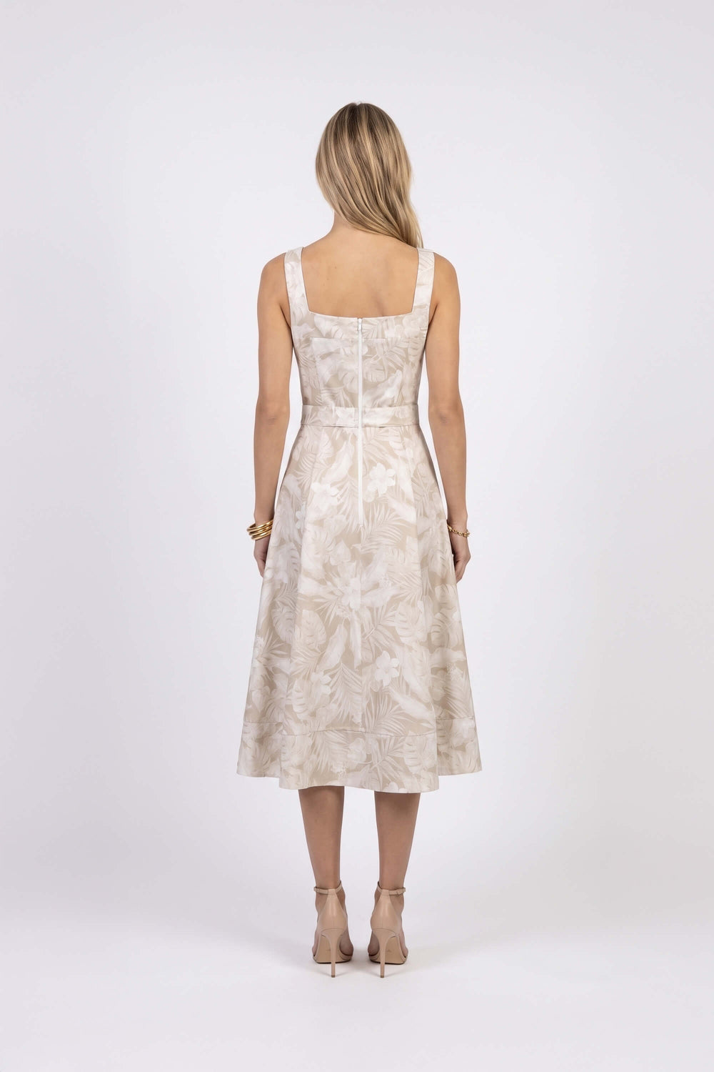 Julieta Notch Square Neck Midi Vestido 723008 BEI - Reina Diaz