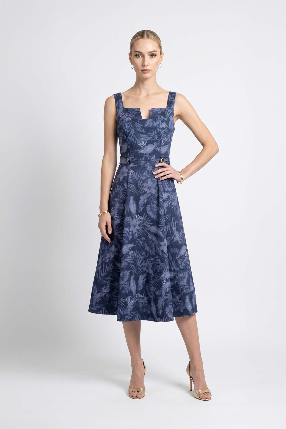 Julieta Notch Square Neck Midi Vestido 723008 MAR - Reina Diaz