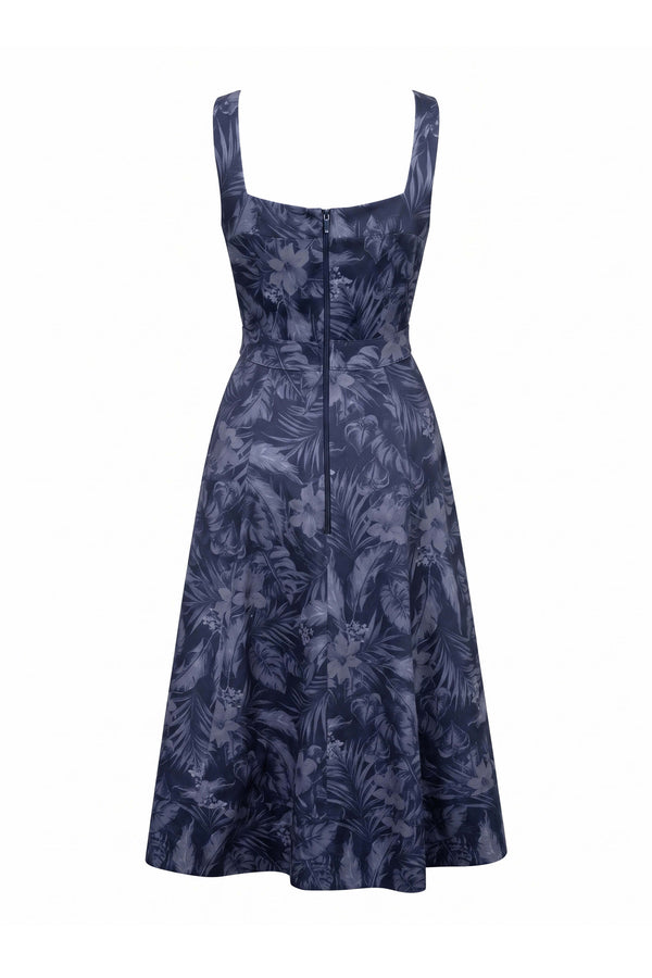 Julieta Notch Square Neck Midi Vestido 723008 MAR - Reina Diaz