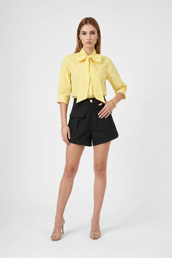 Julieta Tie-Neck 3/4-Sleeve Blusa - Reina Diaz