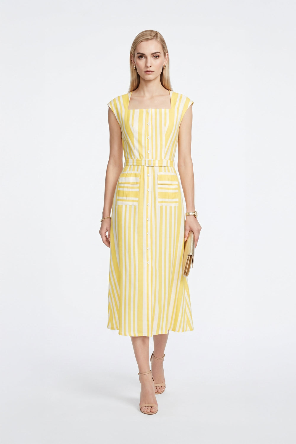 Kaylee Stripe Midi Vestido - Reina Diaz