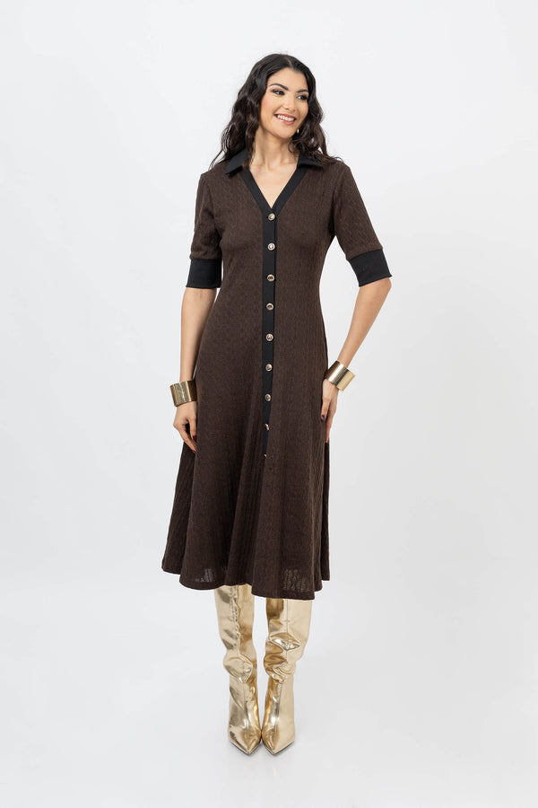 Lana Contrast Knit Vestido 723048 CAF - Reina Diaz