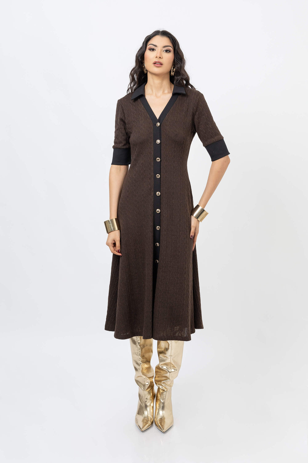 Lana Contrast Knit Vestido 723048 CAF - Reina Diaz
