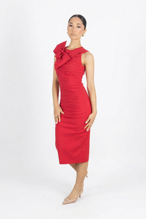 Leila Drape Midi Vestido - Reina Diaz