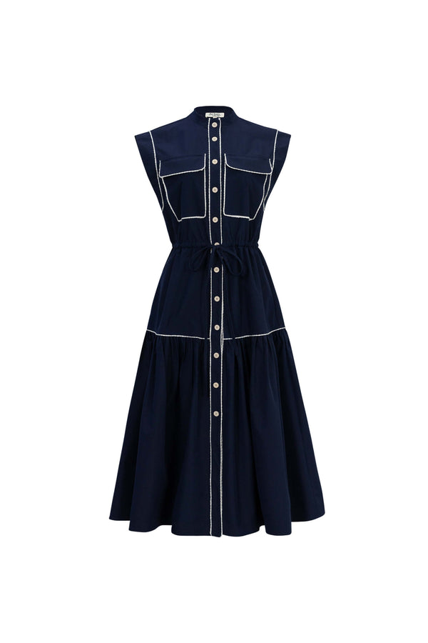 Leonor Contrast-Piping Button-Front Vestido 723160MAR - Reina Diaz