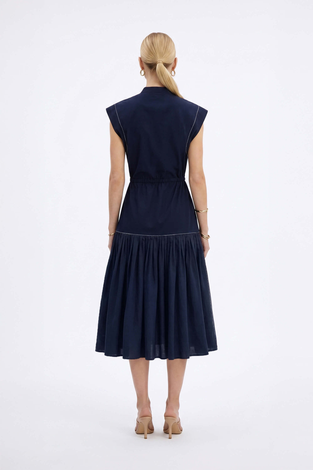 Leonor Contrast-Piping Button-Front Vestido 723160MAR - Reina Diaz
