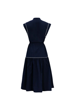 Leonor Contrast-Piping Button-Front Vestido 723160MAR - Reina Diaz