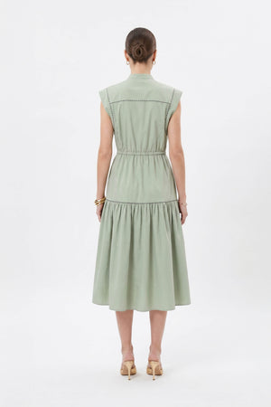 Leonor Contrast-Piping Button-Front Vestido 723160MUS - Reina Diaz