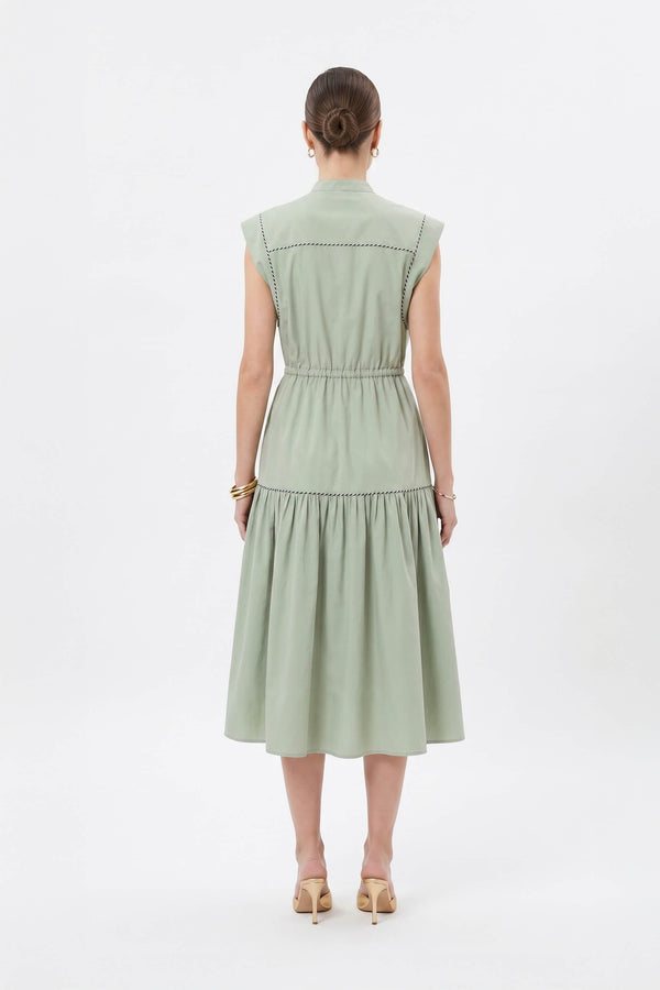 Leonor Contrast-Piping Button-Front Vestido 723160MUS - Reina Diaz