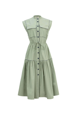 Leonor Contrast-Piping Button-Front Vestido 723160MUS - Reina Diaz