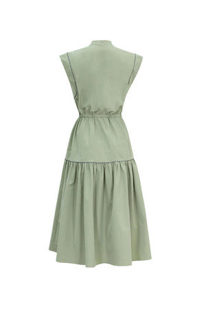 Leonor Contrast-Piping Button-Front Vestido 723160MUS - Reina Diaz