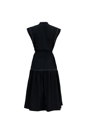 Leonor Contrast-Piping Button-Front Vestido 723160NEG - Reina Diaz