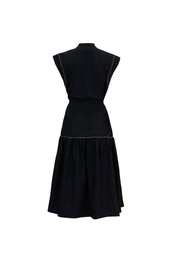 Leonor Contrast-Piping Button-Front Vestido 723160NEG - Reina Diaz
