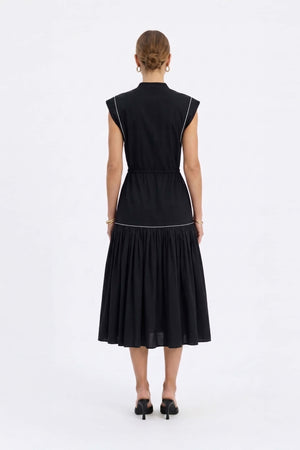 Leonor Contrast-Piping Button-Front Vestido 723160NEG - Reina Diaz