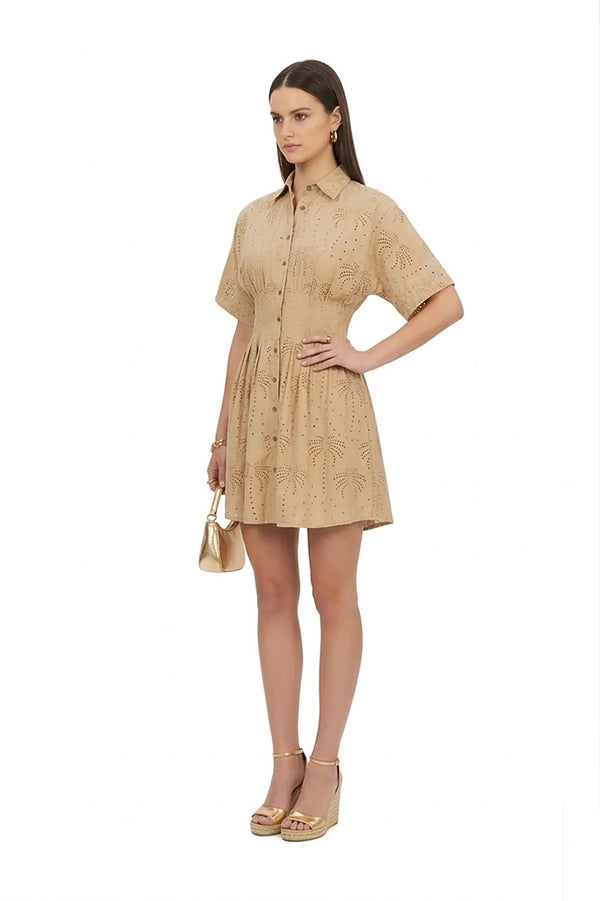 Liliana Eyelet Mini Vestido - Reina Diaz