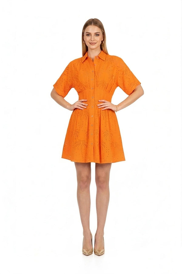 Liliana Eyelet Mini Vestido - Reina Diaz